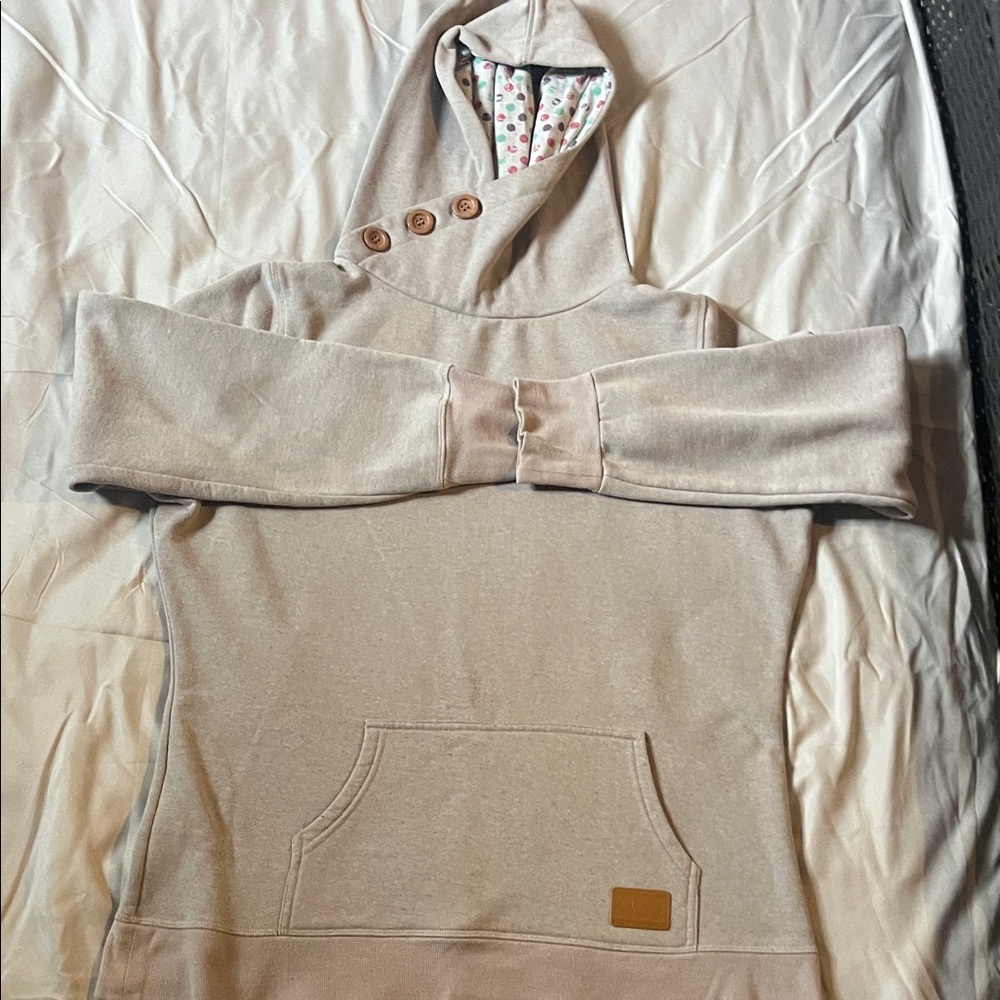 Divas Snow Gear Beige Hooded Sweatshirt with Button Detail